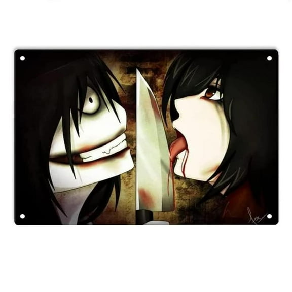 ERMUHEY Jeff The Killer Lick Knife Sign Metal Tin Sign?Jeff The Killer Poster for Home Office Restaurants Bedroom Cafes Bars Pub Man Cave Wall Decor Sign