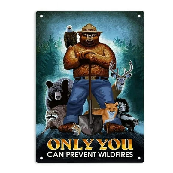 ERMUHEY Smokey Bear Only You Can Prevent Wildfires Sign Metal Tin Sign, Smokey Bear Poster for Home Office Restaurants Bedroom Cafes Bars Pub Man Cave Wall Decor Plaque Sign 12x8 Inch
