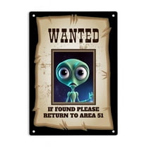 ERMUHEY Wanted If Found Please Return to Area 51 Sign Metal Tin Signs, Funny Alien Poster for Home Office Garages Bedroom Cafes Bars Pub Man Cave Wall Decor Plaque Sign 12x8 Inch