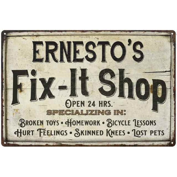 ERNESTO'S Fix-It Shop Sign Grandpa Dad Wall Decor Gift 8x12 Metal 208120006338