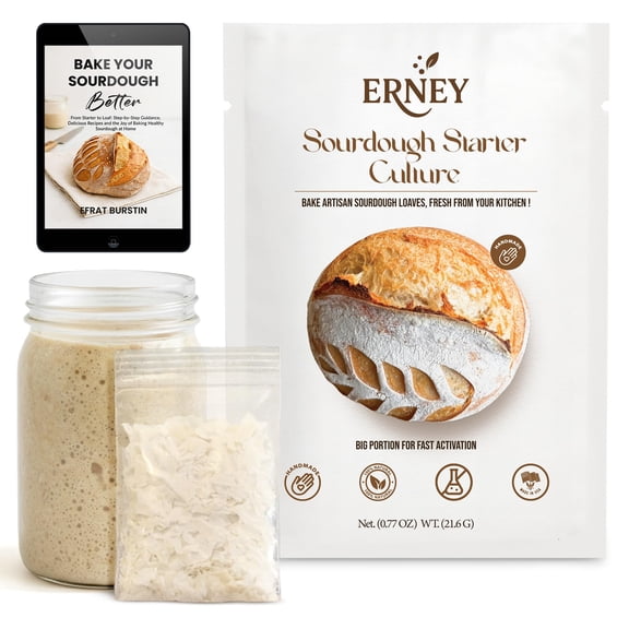 ERNEY Dehydrated Sourdough Starter 21.6 g Per Sachet for Bread Making - Perfect Rise Sourdough Bread Flour with Instruction - Versatile Homemade Pastry Flour Perfect for Artisan Loaf Pizza Muffins