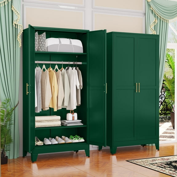 ERO 70.9"H Steel Armoire and Wardrobe Storage Closet with Hanging Rod and Adjustable Shelves