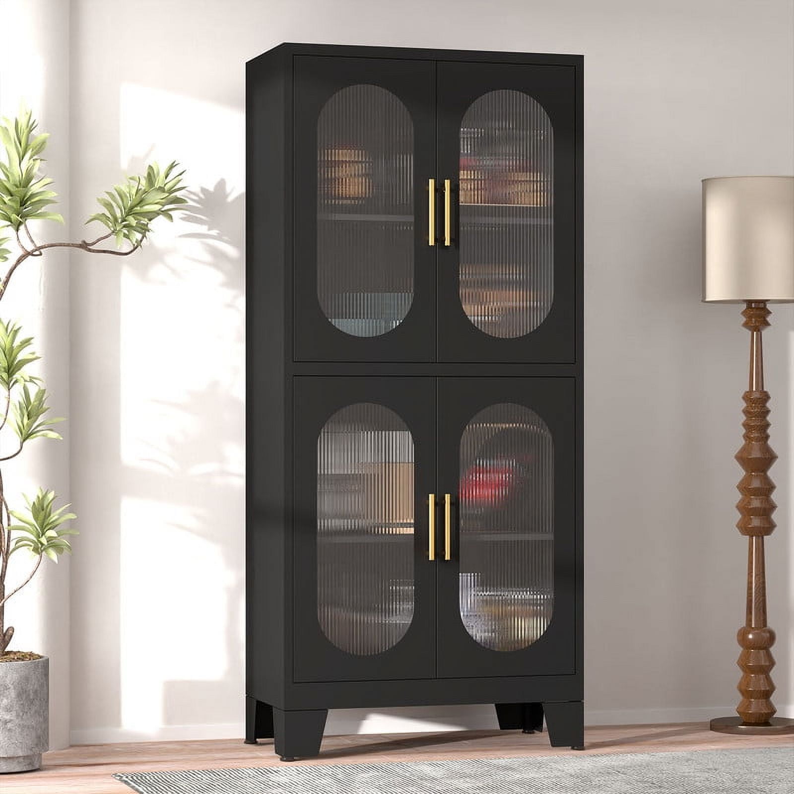 ERO Metal Kitchen Pantry Hutch Storage Cabinet with Acrylic doors And Adjustable Shelves