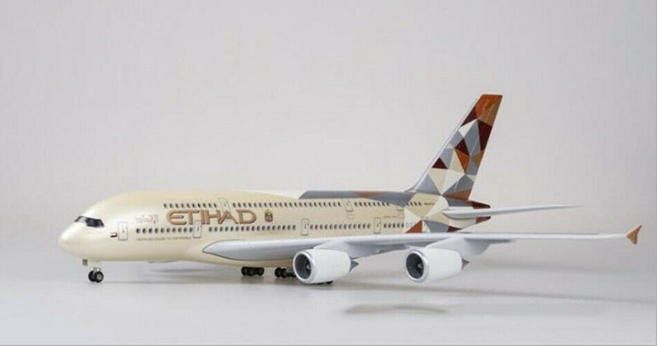 EROCK 1/160 A380 17" Etihad Airplane LED Lamp Resin Aircraft Passanger Plane Model