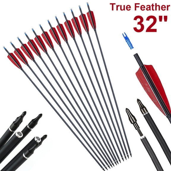 EROCK 12Pcs 32 Carbon Arrows Spine 500 Turkey Feather Archery For Compound&Recurve Bow