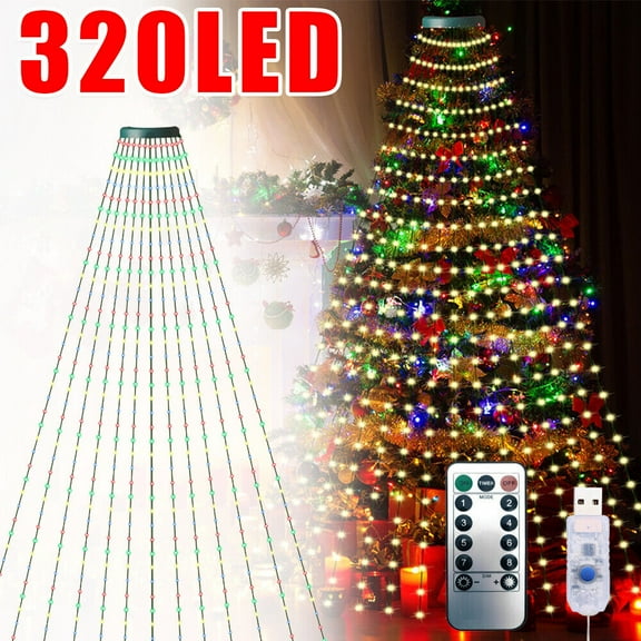 EROCK 2M Waterfall String Lights 320 LED Christmas Tree Lights USB Garden Decor Remote