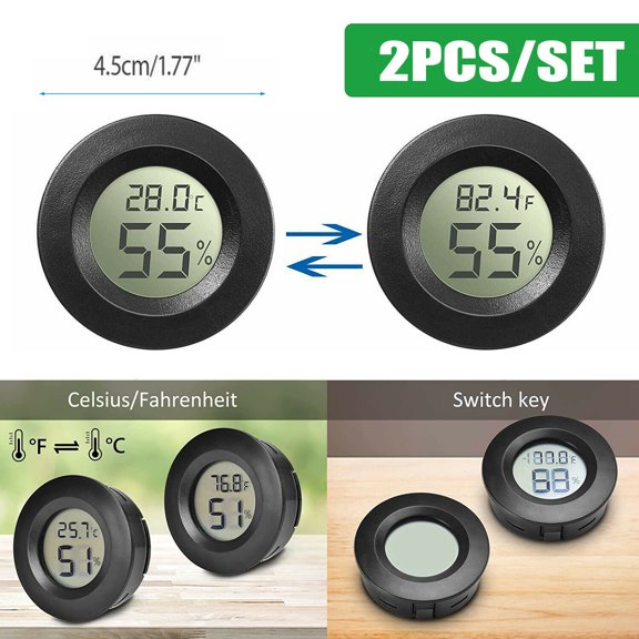 EROCK 2Pcs Mini Hygrometer Thermometer Fahrenheit or Celsius Meter Digital LCD Monitor