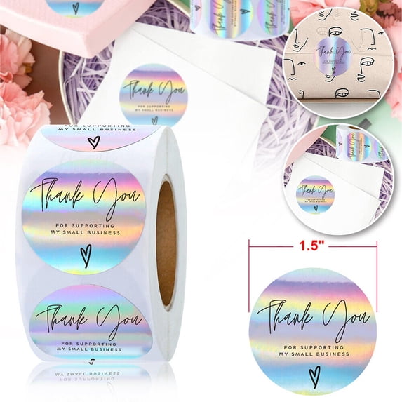 EROCK 500Pcs 1.5 inch Thank You for Supporting My Small Business Rainbow Holo Stickers