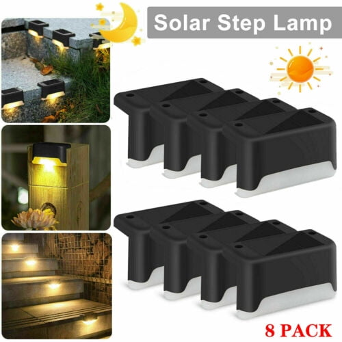 EROCK 8Pcs Solar Outdoor Deck Lights, Auto On/Off Solar Step Lights Outdoor Waterproof Led Solar Lamp Garden Decorative Lighting for Stairs, Outdoor Pathway, Patio, Yard, Fences and Driveway