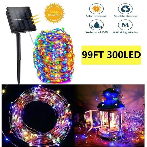EROCK 99FT 300LED Copper Wire Waterproof Garden Yard Decor Outdoor Solar String Lights