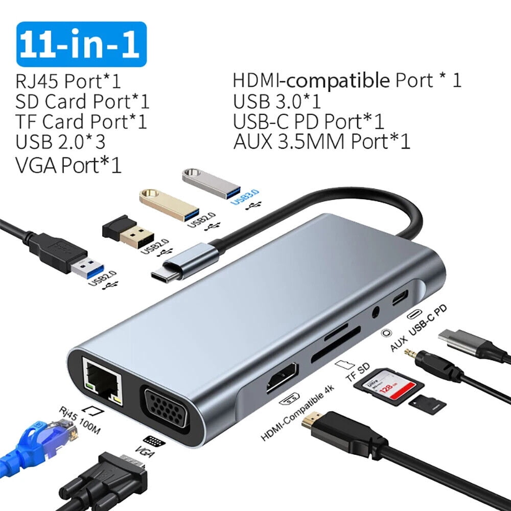 EROCK Adapter Port High Speed Multi USB Splitter USB C HUB Type C 11 PC Laptop Macbook
