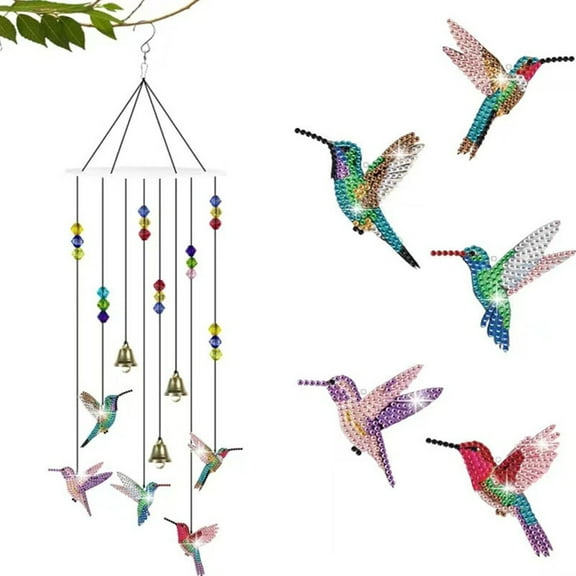 EROCK Diamond Art Wind Chimes Diamond Painting Hummingbird Crafts Kit for Garden Decor