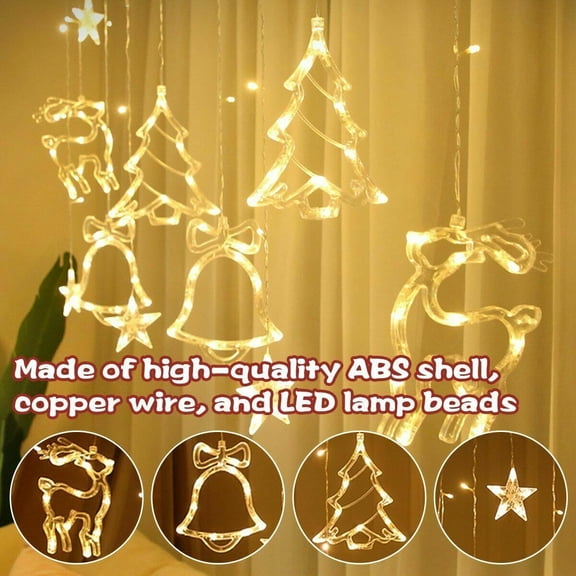 EROCK LED Christmas Star Snowflake Deer Bells Tree Garland String Fairy Curtain Lights