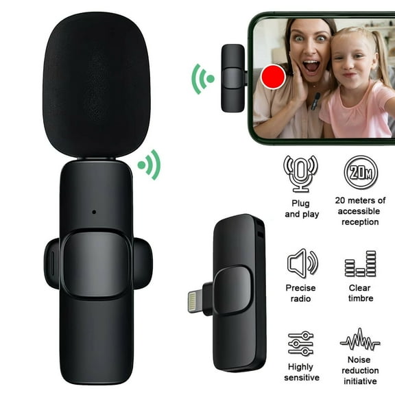 EROCK Lavalier Wireless Microphone Audio Video Recording Mini Mic For iphone Broadcast
