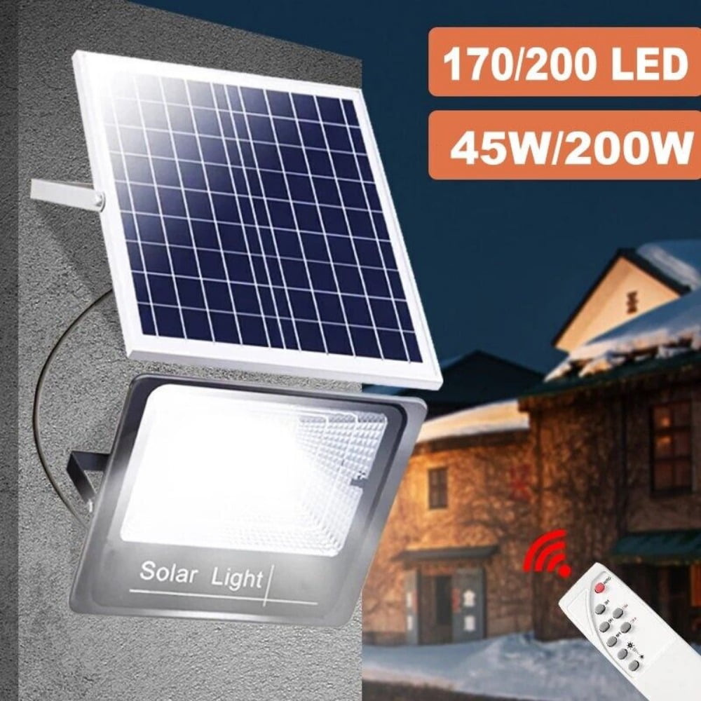EROCK Outdoor Waterproof Flood Light Solar Dusk Dawn LED Road Lamp+Solar Panel+Remote
