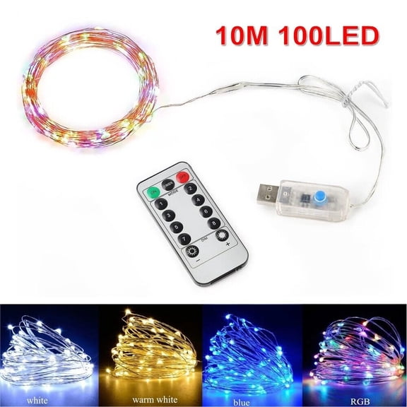 EROCK USB Plug in 100 DIY LED Fairy String Lights Remote Copper Wire Xmas Garden Decor