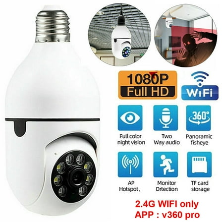 EROCK Wireless Light Bulb Security Camera Outdoor 2.4G WiFi 1080P Smart Screw in Light