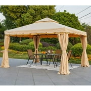 EROMMY 10’ x 12’ Outdoor Gazebo Canopy, Aluminum Frame Soft Top Outdoor Patio Gazebo with Polyester Curtains and Air Venting Screens (026Beige)