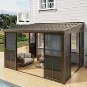 EROMMY 10' x 12' Wall Mounted Gazebo, All-Season Patio Gazebo Sunroom with Side Door, Outdoor Permanent Sunroom