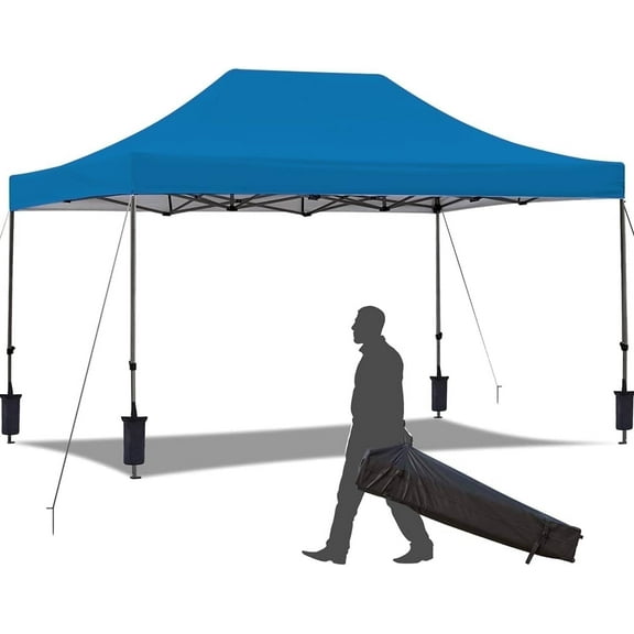 Erommy 10' x 15' Pop Up Canopy, Easy up Heavy Duty Canopy Tent with Roller Bag, 4 Sand Bags for Outdoor,Blue