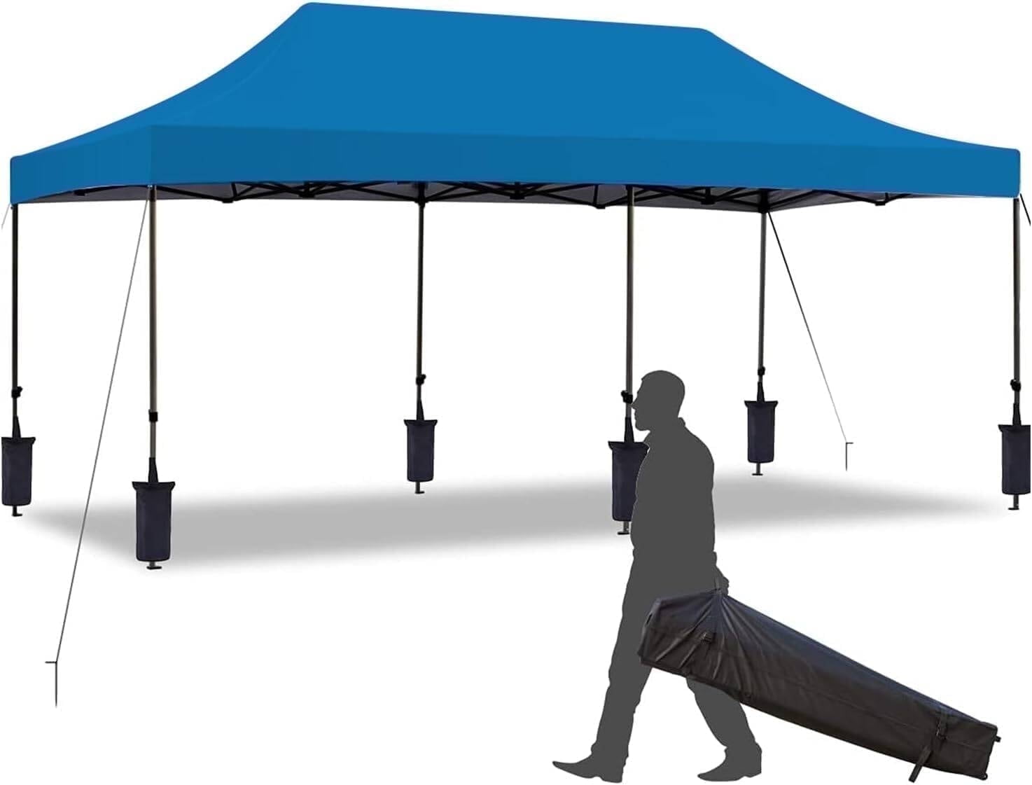 EROMMY 10' x 20' Blue Steel Pop-Up Canopy Tent with Roller Bag
