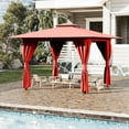 thumbnail image 1 of Erommy Outdoor Gazebo 10'x10', Double Roof Patio Gazebo with Mosquito Nettings and Privacy Screens,Wine Red, 1 of 10