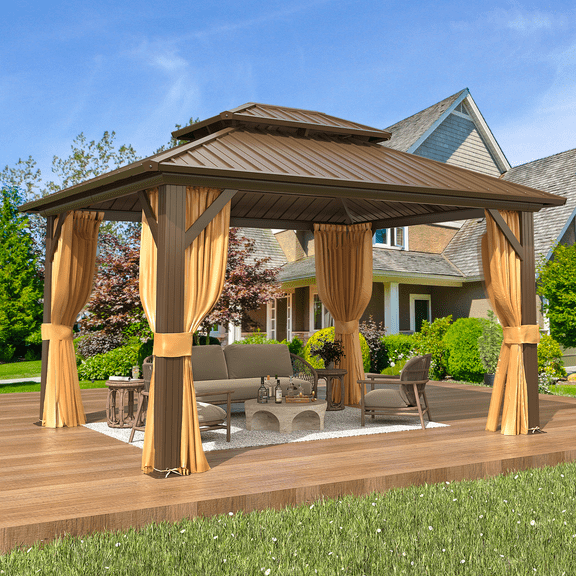 EROMMY 10'x12' Hardtop Gazebo with Galvanized Steel Double Roof & Aluminum Frame