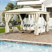 Erommy 8 ' x 8 ' Outdoor Gazebo,Double Roof Canopy Gazebo with Mosquito Nettings and Privacy Curtains for Garden,White