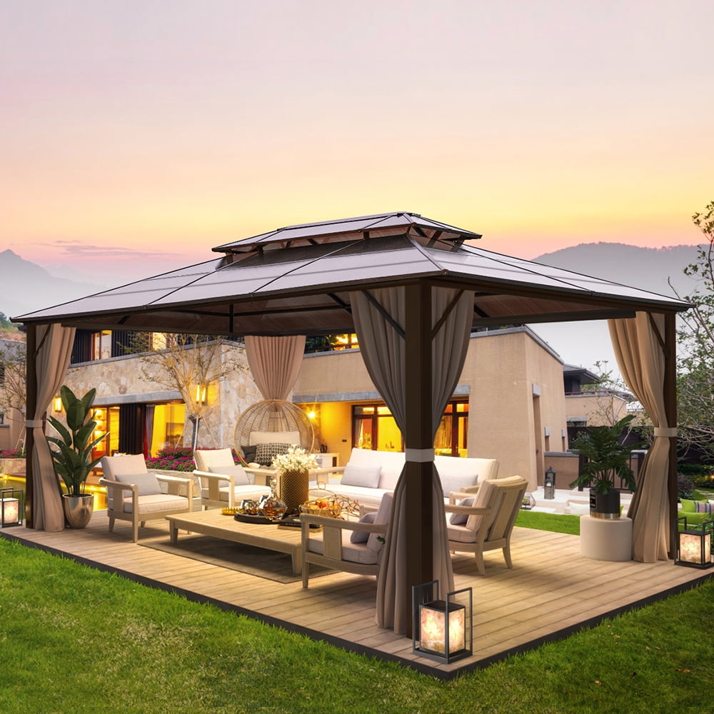 EROMMY 10'x13' Hardtop Gazebo with Polycarbonate Double Roof and Aluminum Frame for Garden, Patio, Lawns