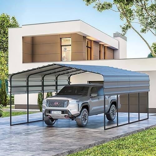 EROMMY 10'x15' Metal Carport, Heavy Duty Car Shelter with Galvanized Steel Roof and Frame, Sturdy CarShed in All Weathers, Easy Assembly Carport for Car, SUV, Tractor and Boat, Gray