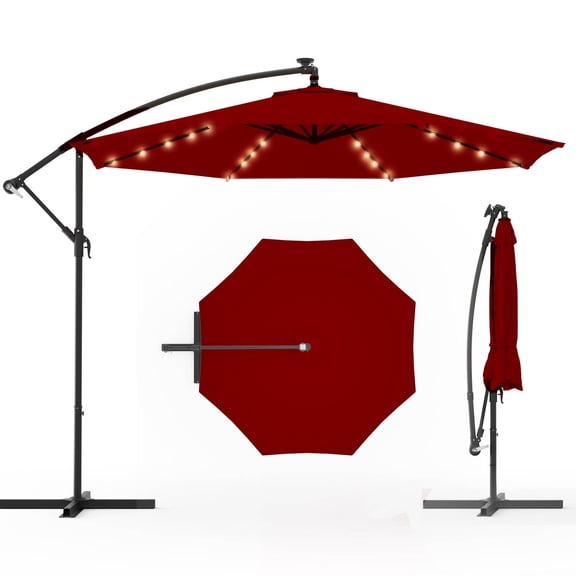 UPHYB 10FT 40 LED Solar Lighted Patio Umbrella,Outdoor Offset Cantilever Umbrella, Infinite Tilt, Crank and Cross Base, UV Protection for Backyard, Lawn, Garden & Pool