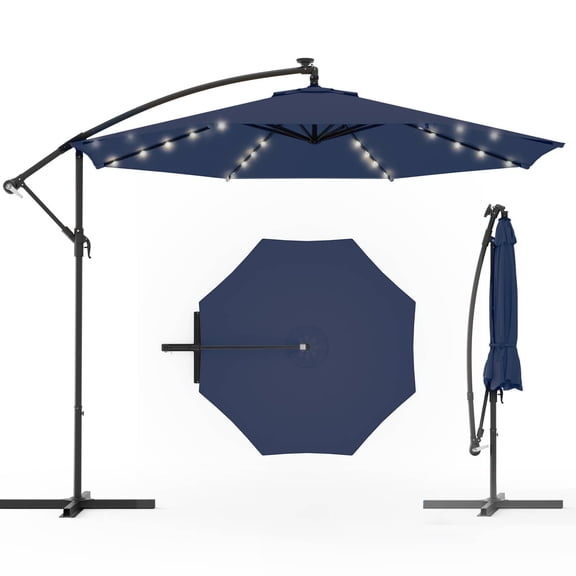 UPHYB 10FT 40 LED Solar Lighted Patio Umbrella, Outdoor Offset Cantilever Umbrella, Infinite Tilt, Crank and Cross Base, UV Protection for Backyard, Lawn, Garden & Pool