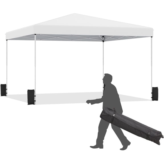 Erommy 10x10 ft Pop Up Canopy, Easy up Outdoor Canopy Tents for outside with Wheeled Bag, 4 Sand Bags,White