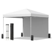 Erommy 10' x 10' Pop up Canopy Tent with 1 Sidewall, Easy up Outdoor Canopy Tent for Outside,Camping and Parties, White