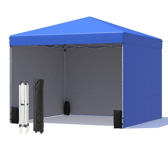 EROMMY 10x10 Pop Up Canopy Tent with 3 Sidewall, Portable Shelter Gazebo, Easy Outdoor Sun Shade for Events, Parties and Camping (Blue)