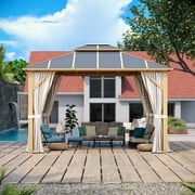 EROMMY 10x12ft Hardtop Gazebo, Wooden Finish Coated Aluminum Frame Gazebo with Double Aluminum Composite Roof for Patio