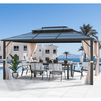 EROMMY 10'x13' Patio Gazebo Double Roof Hardtop Gazebo Canopy  Aluminum Furniture with Netting for Garden,Patio,Lawns,Parties
