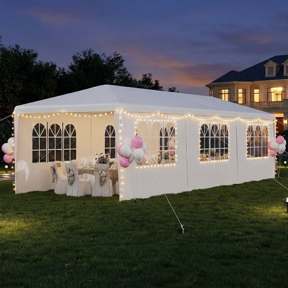 Erommy 10x30 ft Party Tent, Waterproof Outdoor Canopy with 6 Sidewalls & 2 Zippered DoorsWhite