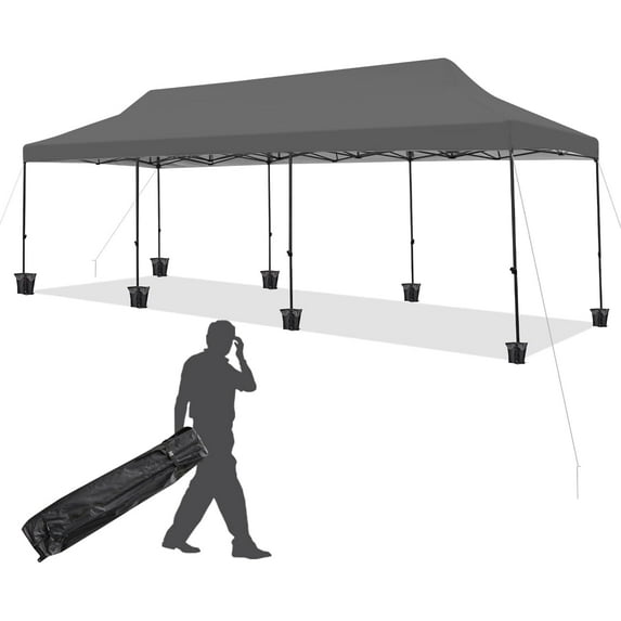 EROMMY 10x30 Pop Up Canopy Tent, Commercial Instant Canopy Heavy Duty with Roller Bag, 8 Sand Bags, 8 Wind Ropes & Ground Nails, Outdoor Canopies for Party Festival Event Wedding Camping, Gray