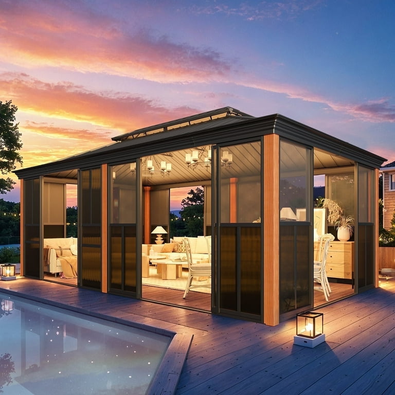 EROMMY 12'x 20' Sunroom, with Front Door, Side Entrance