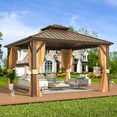 thumbnail image 1 of EROMMY 12' x 12' Hardtop Gazebo, Galvanized Steel Double Roof Gazebo with Aluminum Frame, Permanent Outdoor Metal Pavilion with Curtain and Netting for Patio, Lawn and Garden, 1 of 9