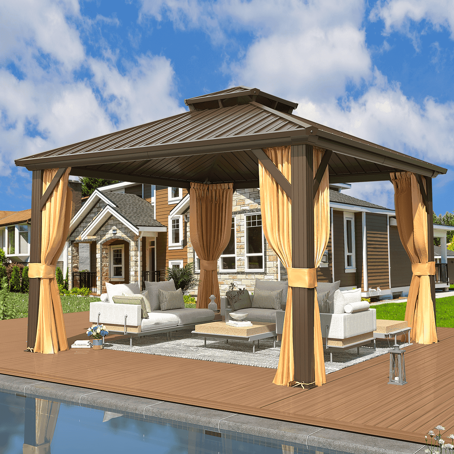 EROMMY 12'x12' Hardtop Gazebo with Galvanized Steel Double Roof & Aluminum Frame, Outdoor Gazebo