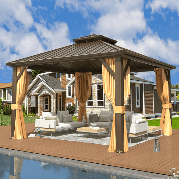 EROMMY 12'x12' Hardtop Gazebo with Galvanized Steel Double Roof & Aluminum Frame, Outdoor Gazebo