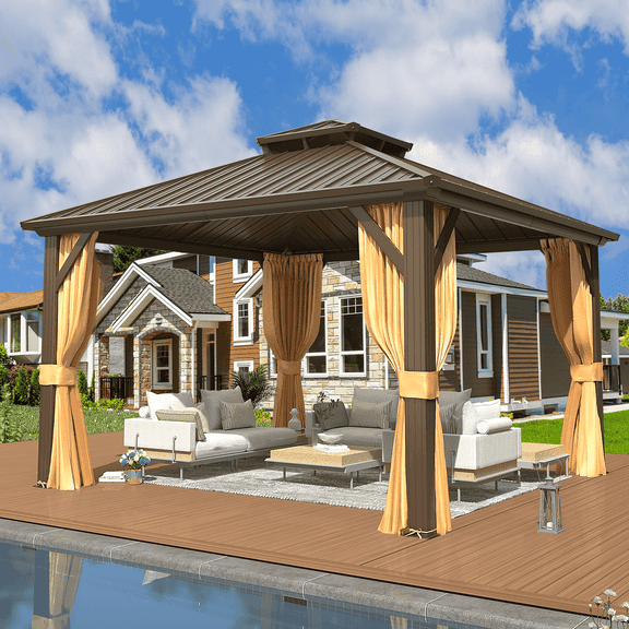 EROMMY 12'x12' Hardtop Gazebo with Galvanized Steel Double Roof & Aluminum Frame, Outdoor Gazebo