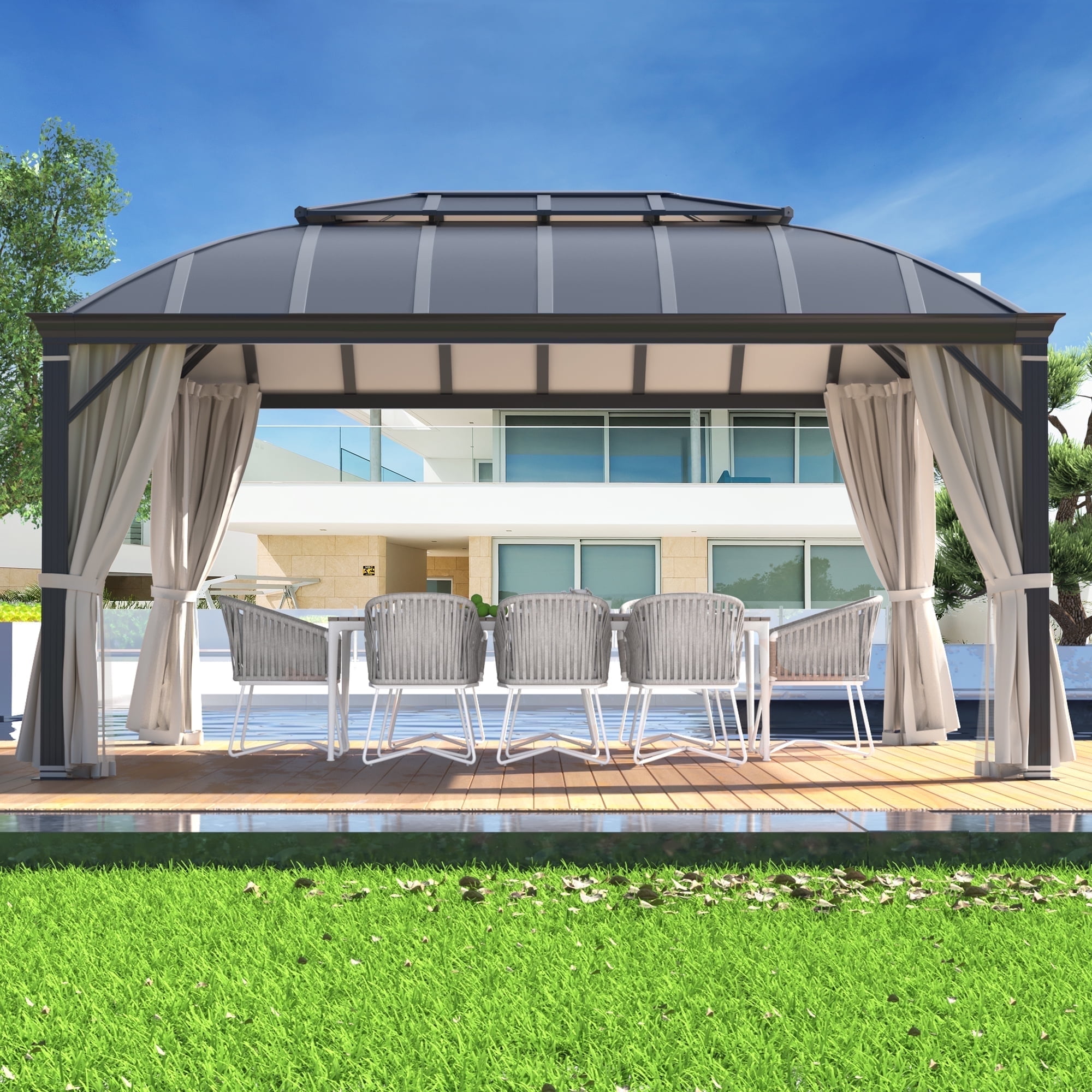 EROMMY 12'x16' Hardtop Aluminum Patio Gazebo with Curtains
