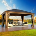 thumbnail image 1 of EROMMY 12'x16' Hardtop Gazebo, Wood Looking Patio Gazebo with Aluminum Frame and Single Galvanized Steel Roof, Metal Outdoor Gazebo with Curtains and Nettings for Deck Backyard and Patio, 1 of 7