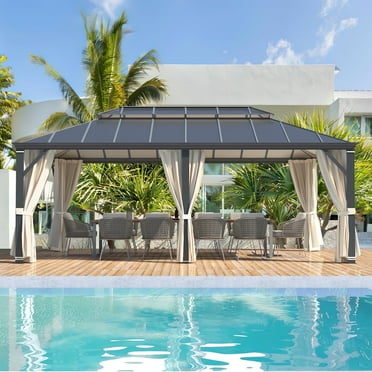 EROMMY 12'x20' Hardtop Gazebo, Permanent Outdoor Aluminum Patio Gazebo with Aluminum Composite Double Roof for Patio Lawn and Garden