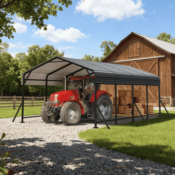 Erommy 12'x20' Metal Carport，Heavy Duty Outdoor Carport with Galvanized Metal Roof and Frame for Car,RV and Trucks