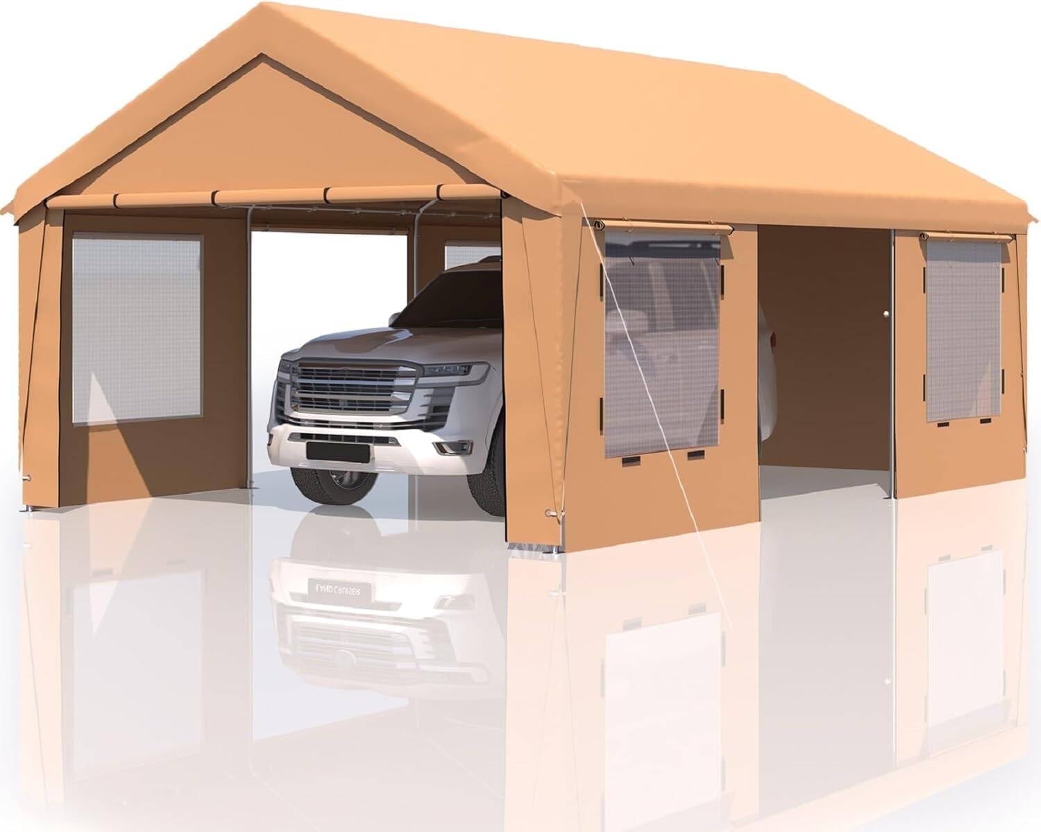 13' x 20' Yellow Metal Frame Waterproof Carport with Windows