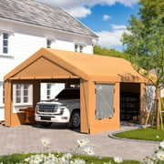 Erommy 13' x 20' Heavy Duty Portable Outdoor Garage Carport with Roll-up Windows, Side Doors and Removable Sidewalls for Car, Yellow